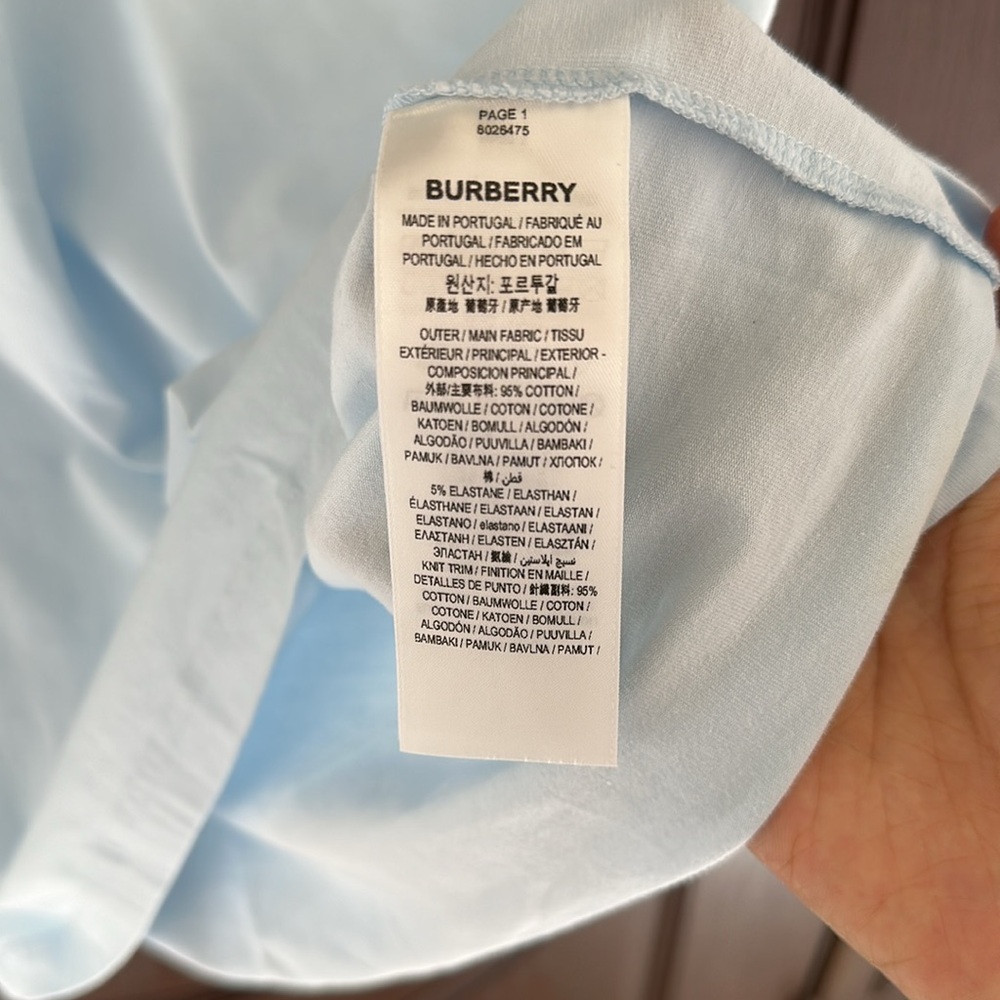 Burberry Baby Blue Short Sleeve T-Shirt Logo Tee Designer Casual Top - Picture 4 of 5